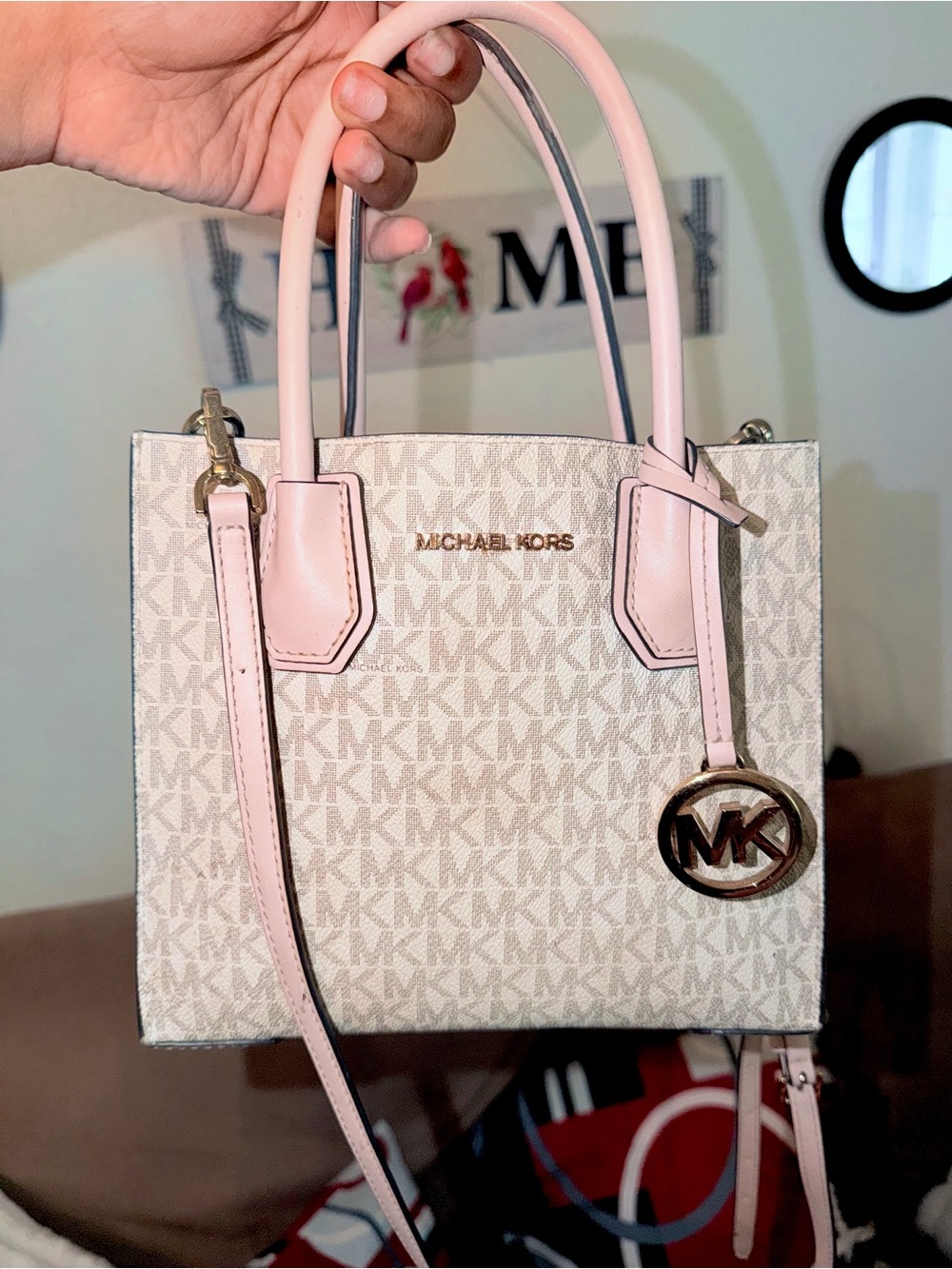 Michael Kors Pink And Vanilla Signature Satchel View 4